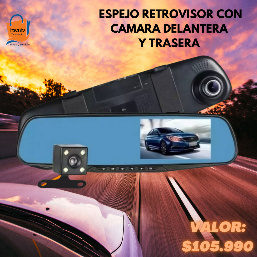 Espejo Retrovisor TV Doble Camara Para Carro FULL HD Vehículo 4.3